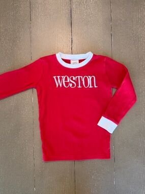 ARB Blanks Boys’ “Weston” Monogram Cotton Christmas Pajama Shirt • Size 6